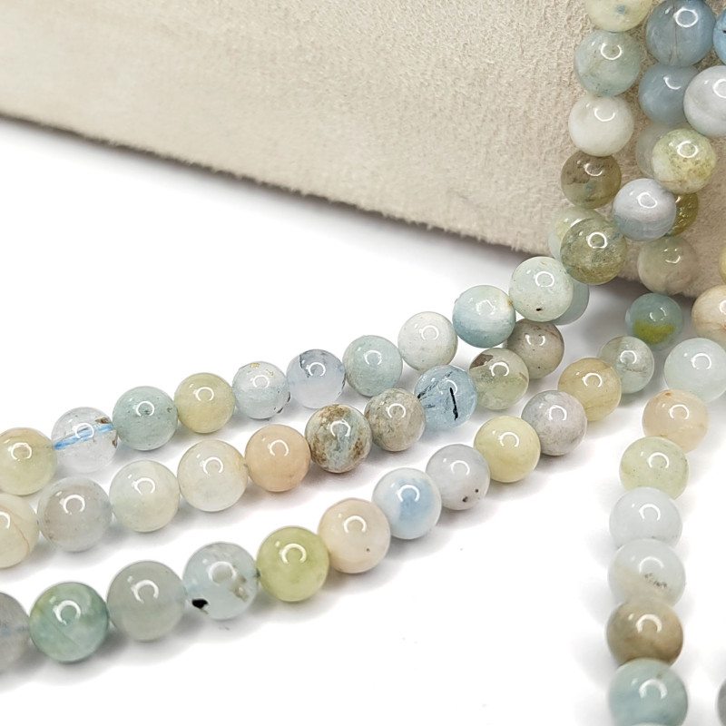 6 мм Аквамарин натуральный камень, гладкий шар, НИТЬ 39 см
