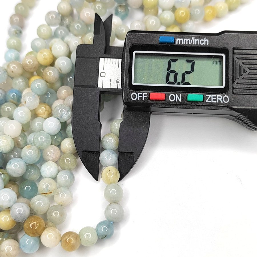 6 мм Аквамарин натуральный камень, гладкий шар, НИТЬ 39 см