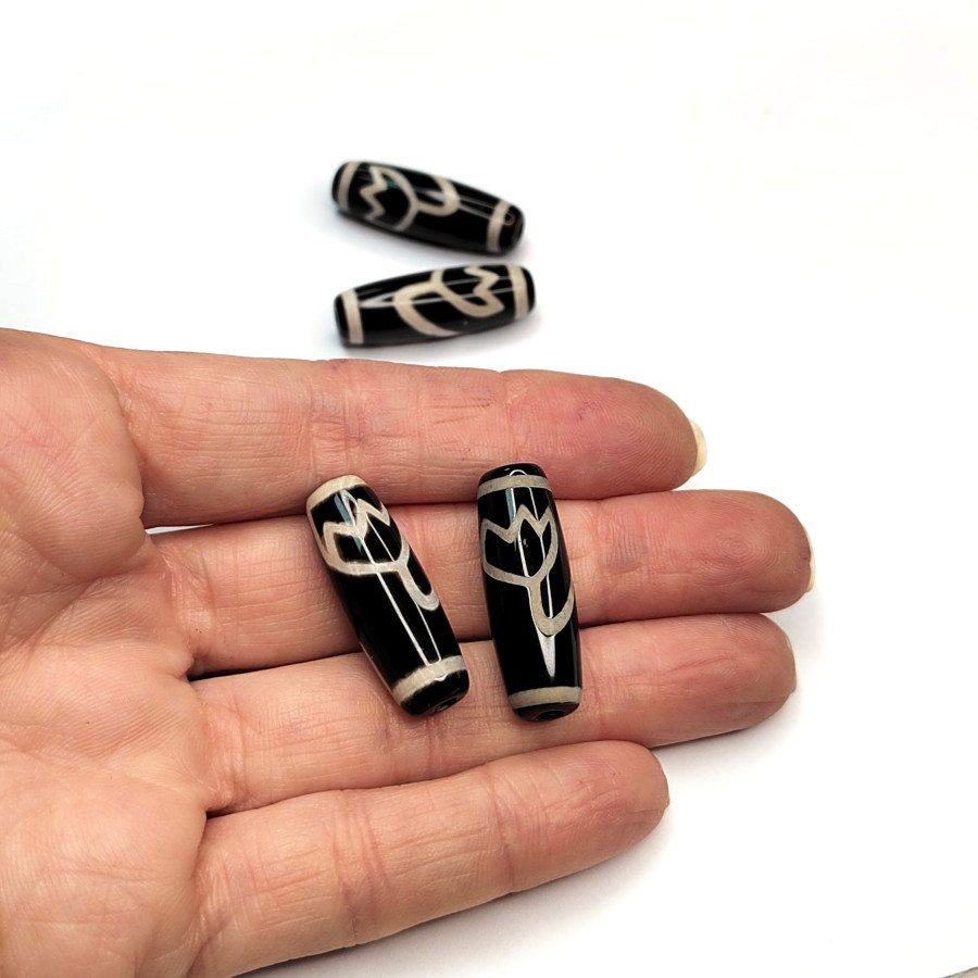 Бусина Дзи Лотос 30х10 мм из натурального агата, штука