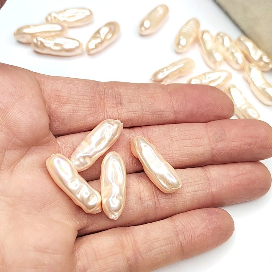 20х8 мм Жемчуг майорка LUX, форма Бива, цвет Бежевый, ШТУКА