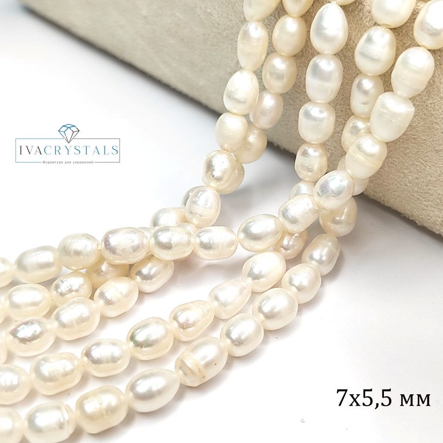 Жемчуг натуральный 7х5,5 мм, культивированный, НИТЬ 36-37 см
