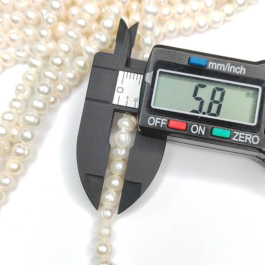 Жемчуг натуральный 6х5,5 мм округлой формы, культивированный, нить 35 см