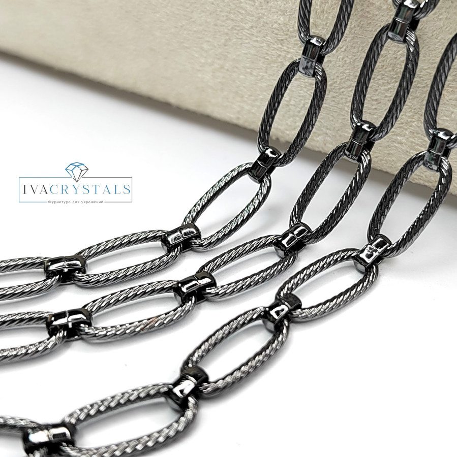 Крупная цепь чёрная 14х7 мм, Овалы, 20 см