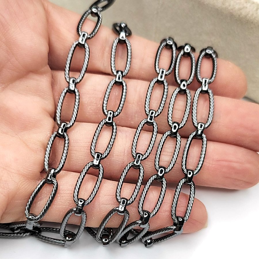 Крупная цепь чёрная 14х7 мм, Овалы, 20 см