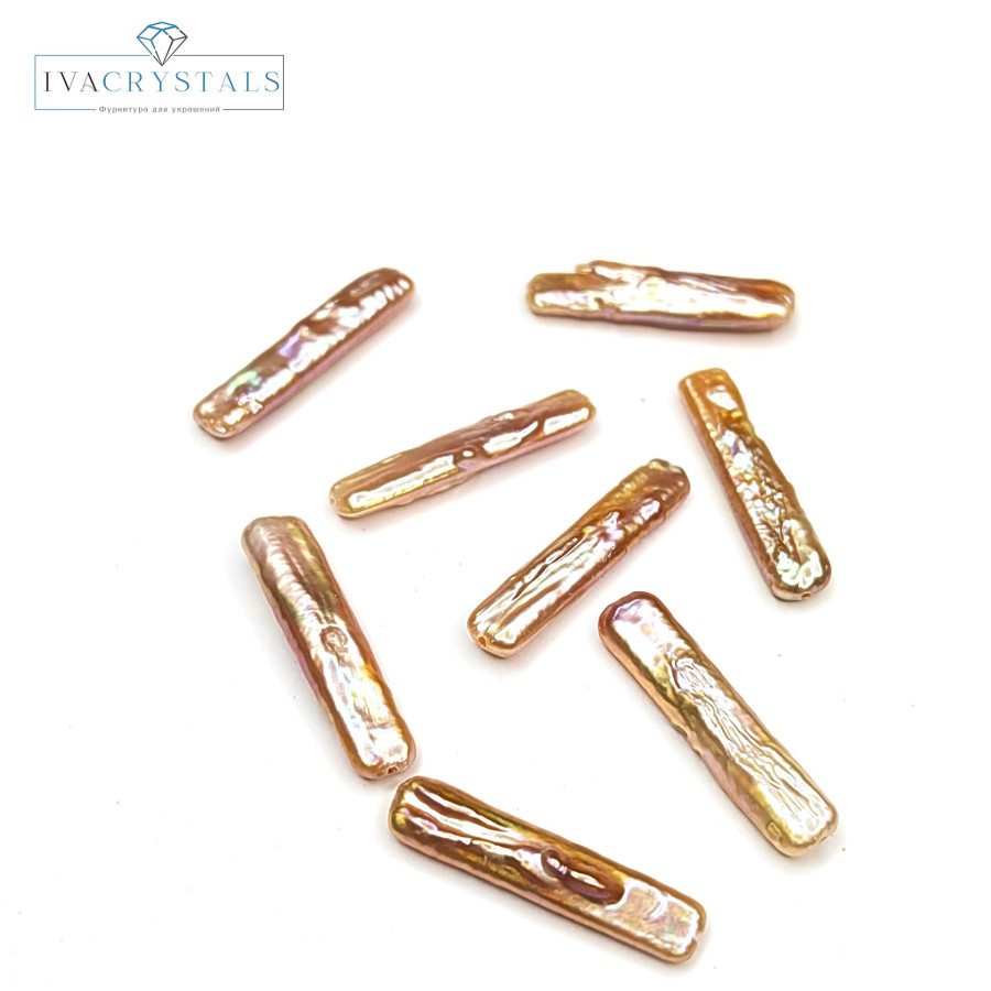 Жемчуг натуральный культивированный Бива 22х6 мм цвет Персиковый, штука