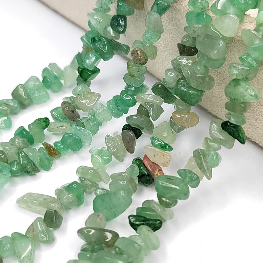 5-10 мм Нефрит натуральный, Крошка, НИТЬ 42 см