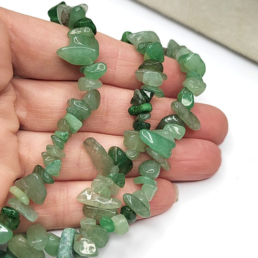 5-10 мм Нефрит натуральный, Крошка, НИТЬ 42 см