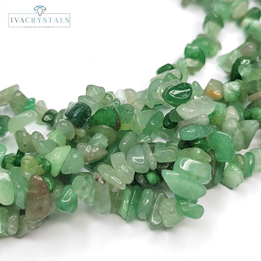 5-10 мм Нефрит натуральный, Крошка, НИТЬ 42 см