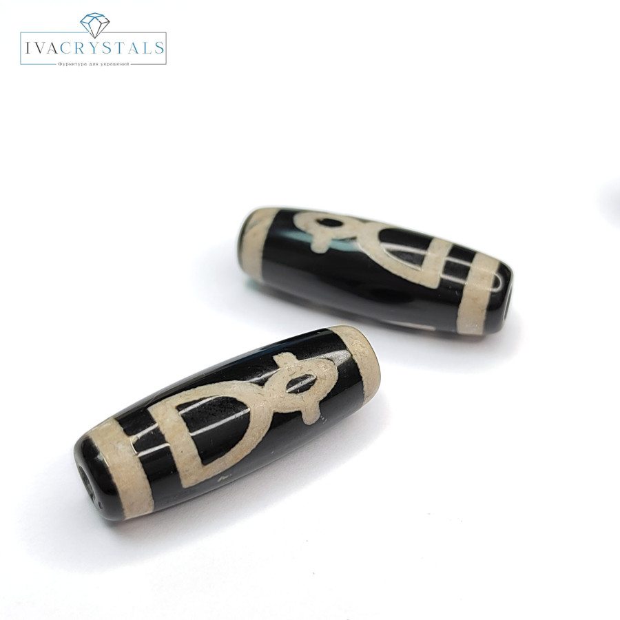 Бусина Дзи Кубера божества изобилия 30х10 мм из натурального агата, штука