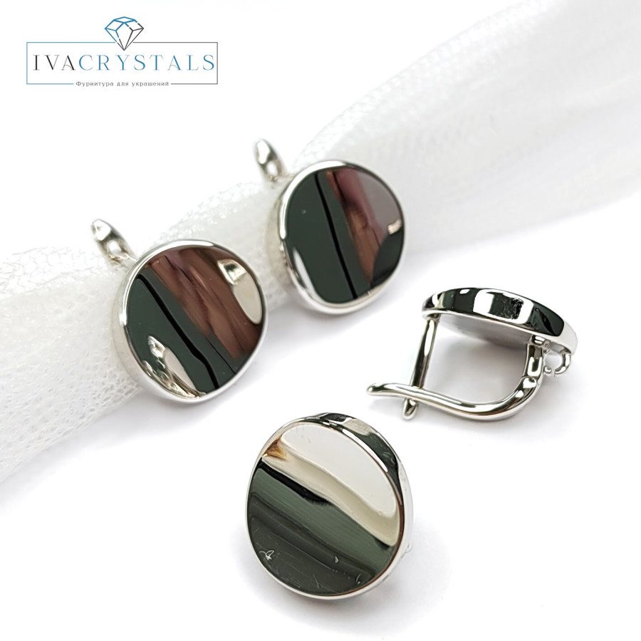 Швензы круглые глянцевые 14 мм со скрытой петелькой, пара покрытие Родий