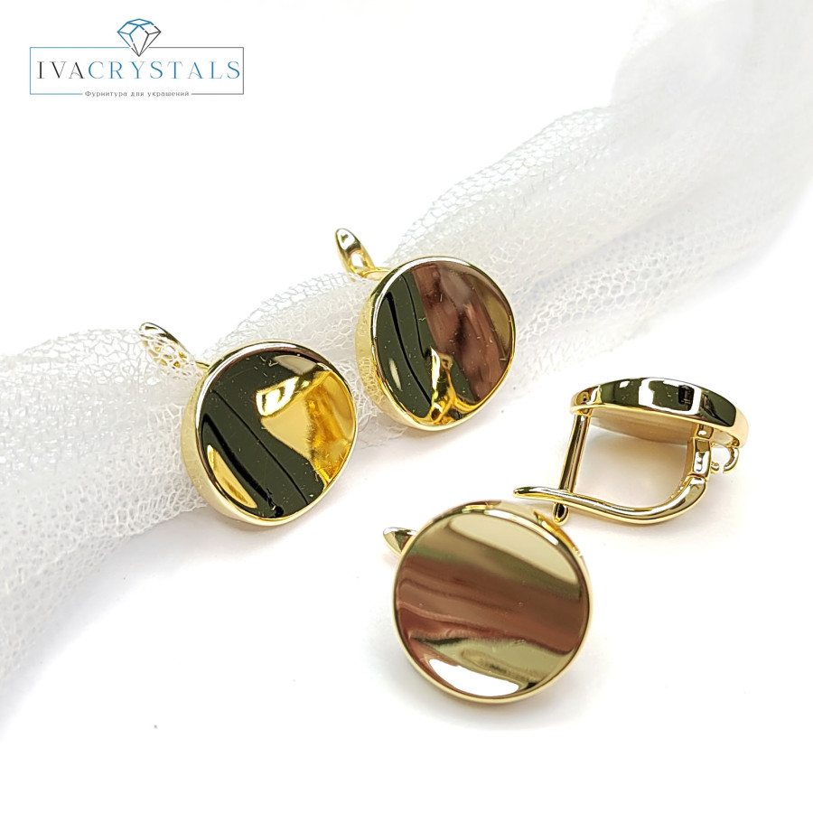 Швензы круглые глянцевые 14 мм со скрытой петелькой, пара покрытие Позолота