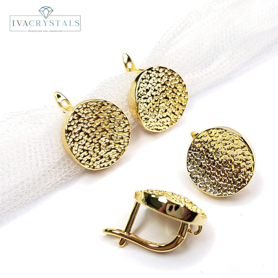Швензы круглые 14 мм Узорные, со скрытой петелькой, пара покрытие Позолота
