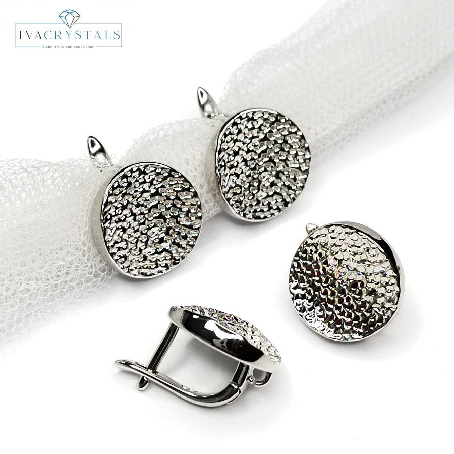 Швензы круглые 14 мм Узорные, со скрытой петелькой, пара покрытие Родий