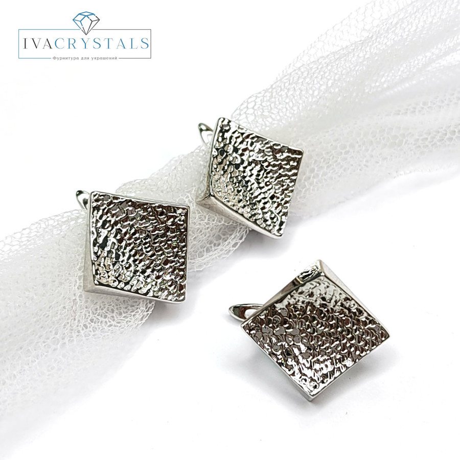 Швензы Ромбы текстурные 18х17 мм, пара покрытие Родий