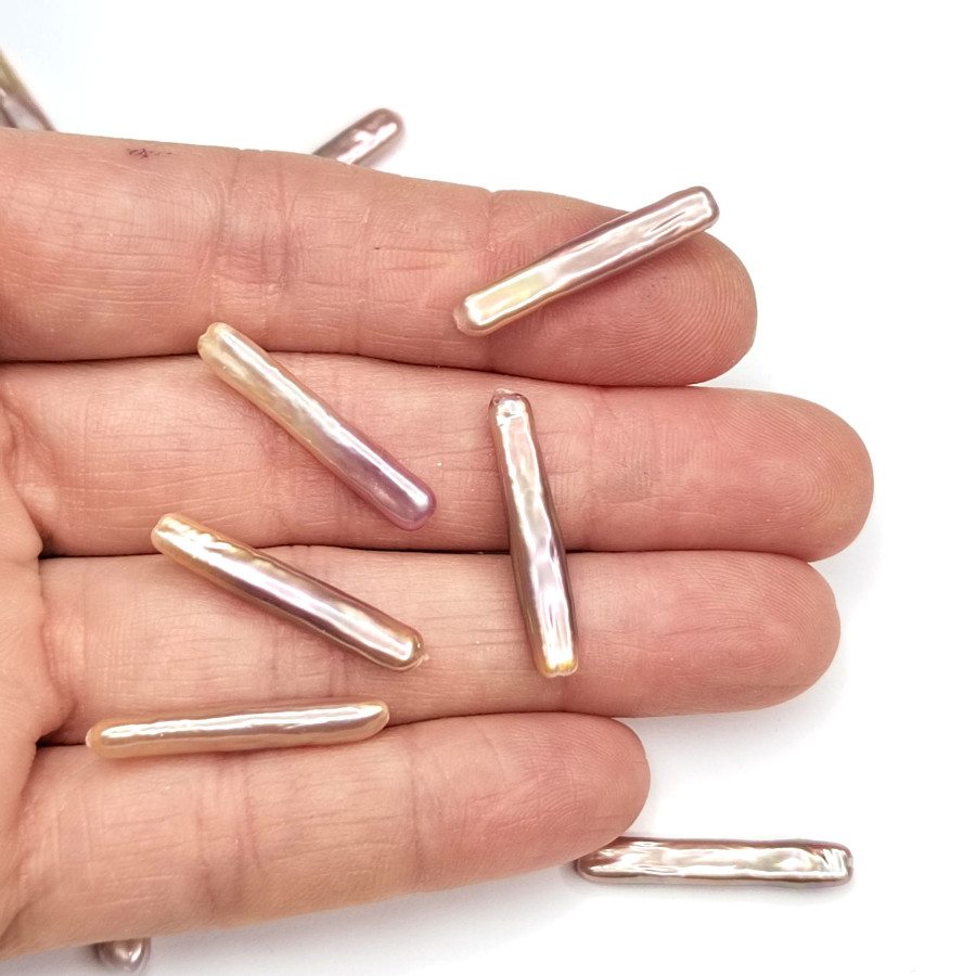 Жемчуг натуральный культивированный Бива 25х4 мм цвет Розовый, штука