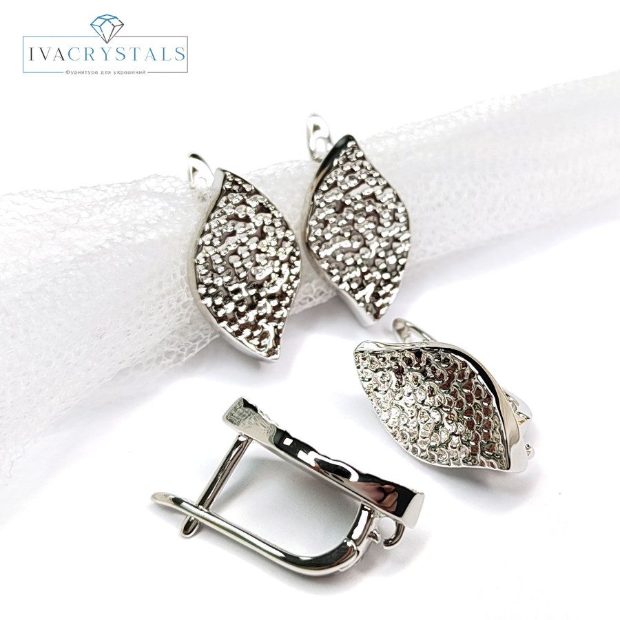 Швензы Ромбики текстурный узор 17х10,5 мм, пара покрытие Родий