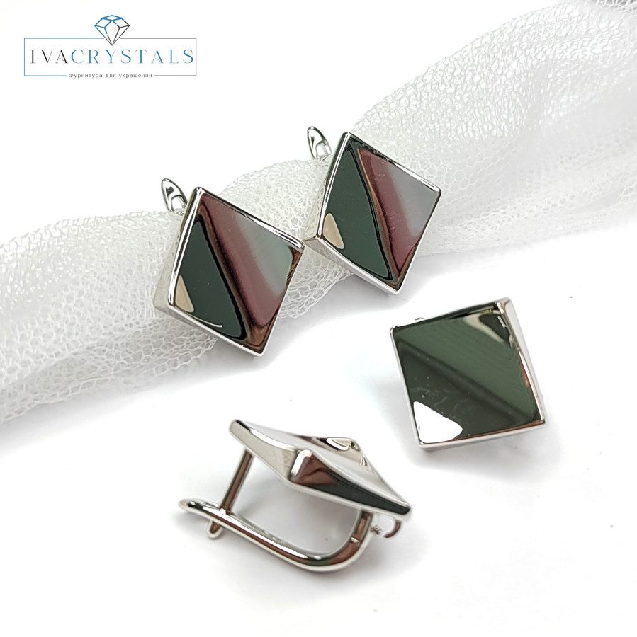 Швензы Ромбы Глянцевые 18х17 мм, пара покрытие Родий