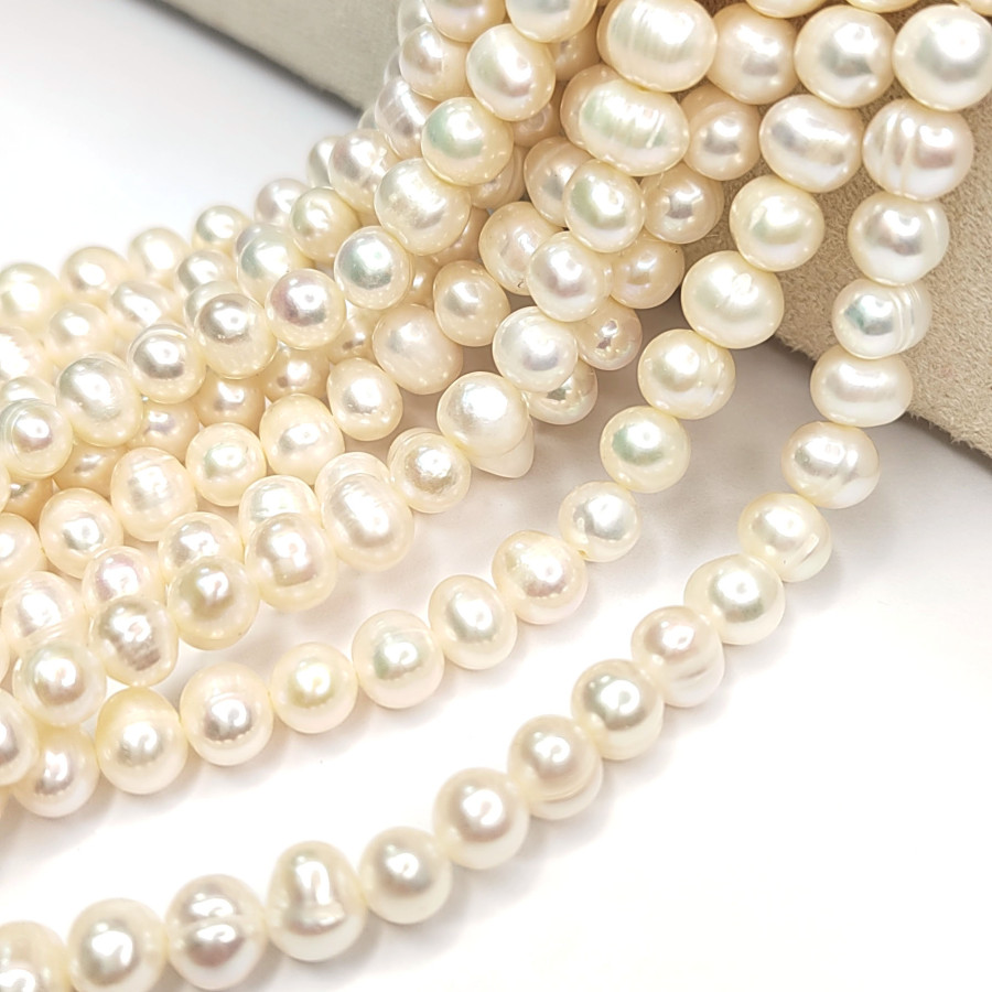 Жемчуг натуральный 7х6,3 мм, культивированный, НИТЬ 35 см