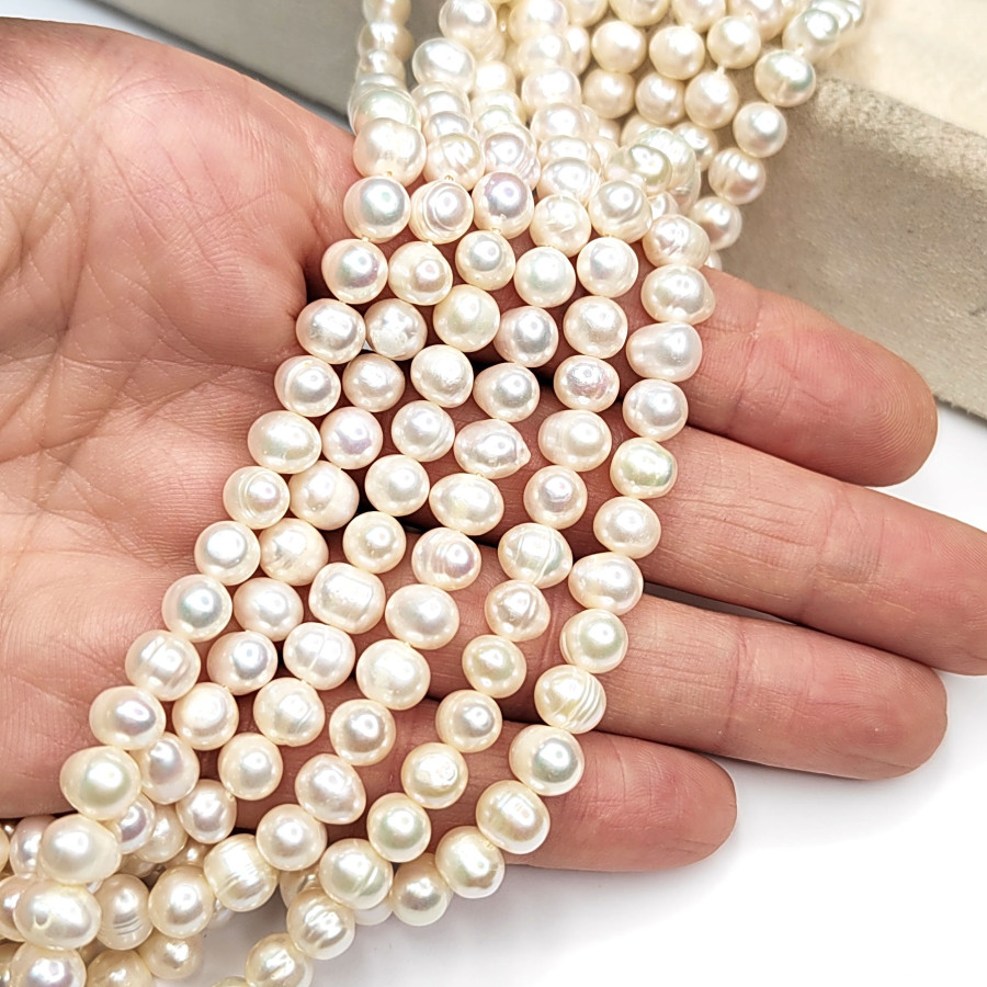 Жемчуг натуральный 7х6,3 мм, культивированный, НИТЬ 35 см