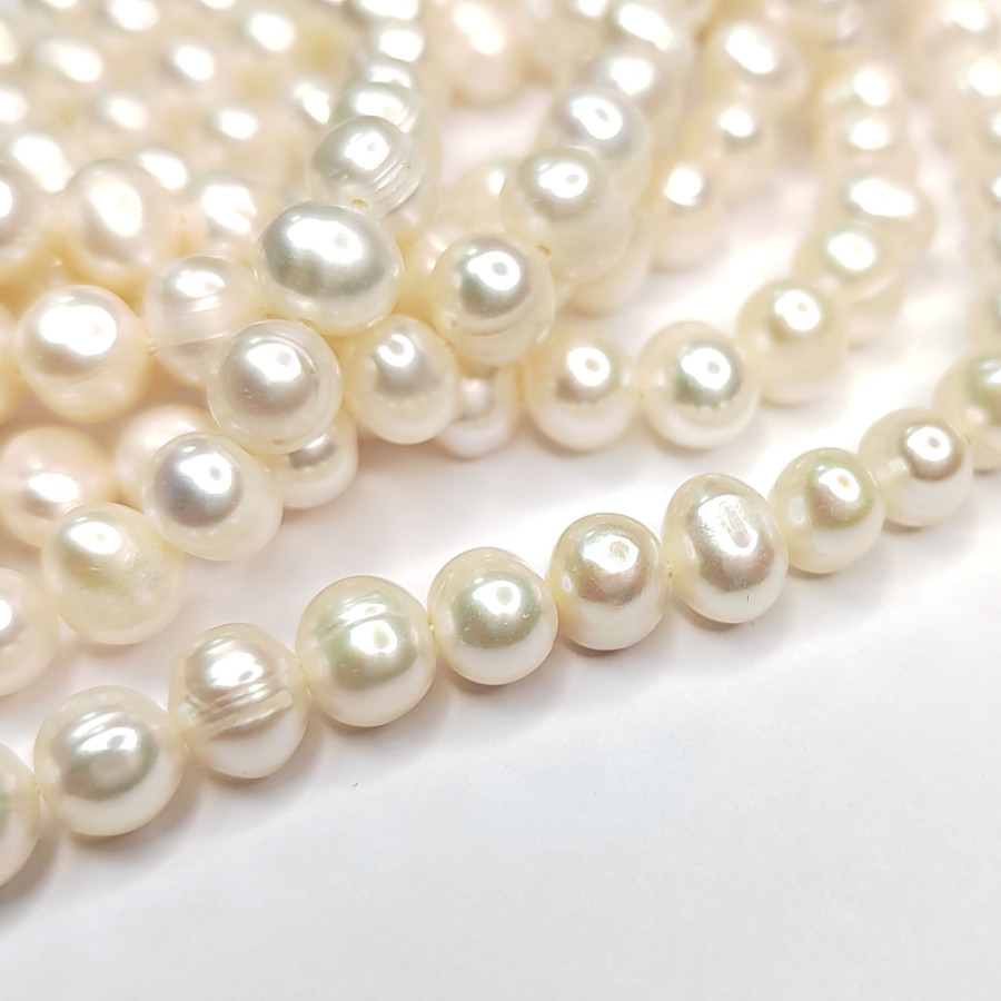 Жемчуг натуральный 7х6,3 мм, культивированный, НИТЬ 35 см