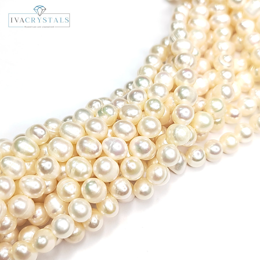 Жемчуг натуральный 7х6,3 мм, культивированный, НИТЬ 35 см