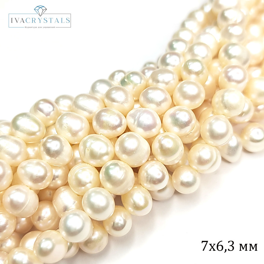 Жемчуг натуральный 7х6,3 мм, культивированный, НИТЬ 35 см