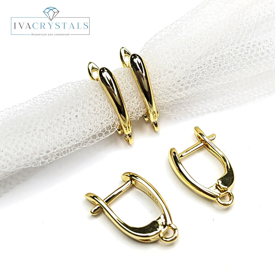 Маленькие швензы гладкие 16х3 мм покрытие Родий, пара покрытие Позолота