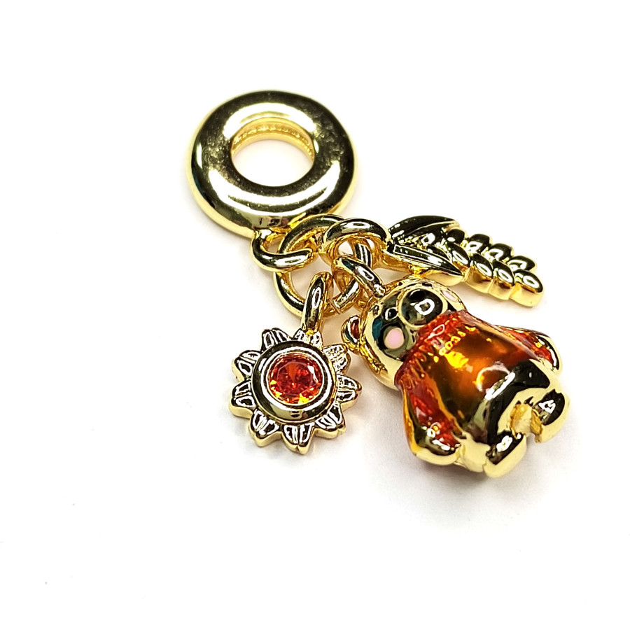 Подвеска из трёх предметов Мишка - Подсолнух - Колосок, 26 мм, покрытие Позолота