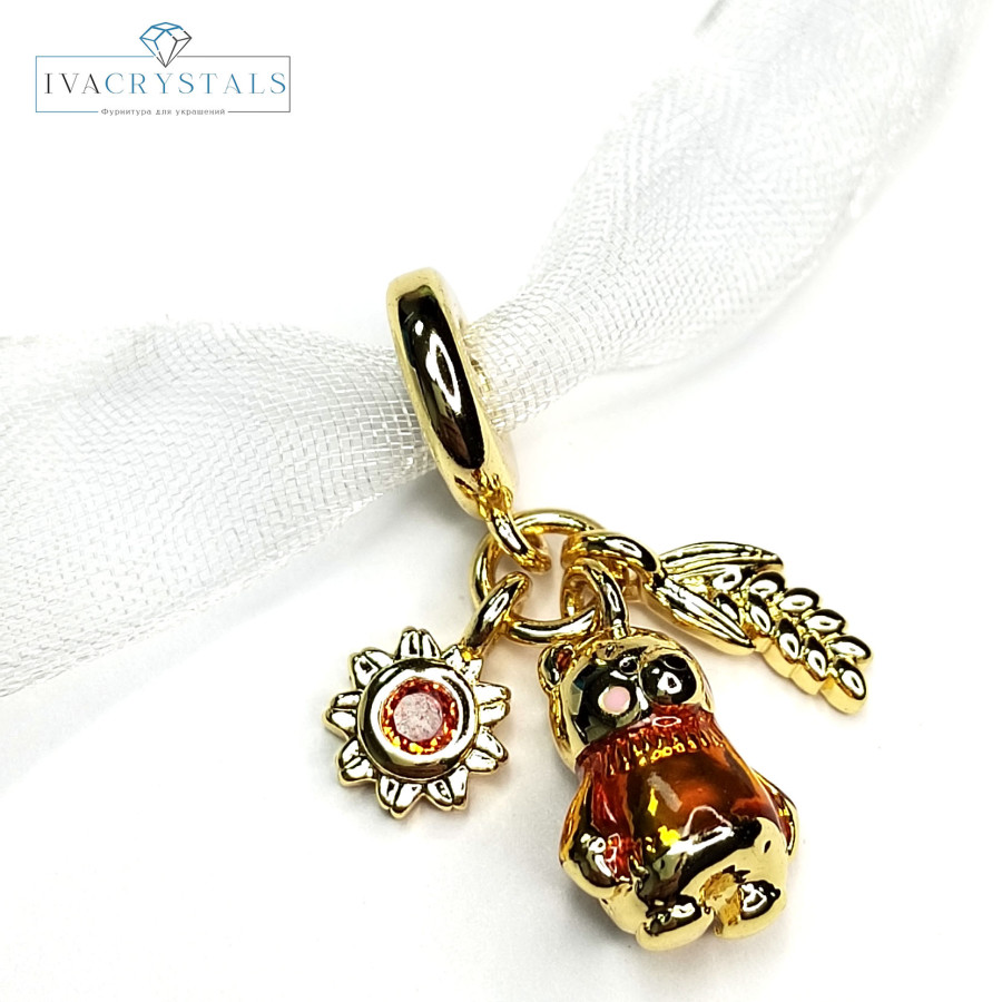 Подвеска из трёх предметов Мишка - Подсолнух - Колосок, 26 мм, покрытие Позолота