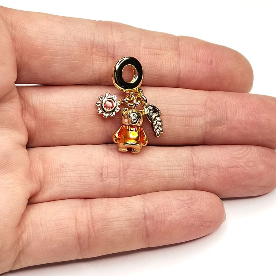 Подвеска из трёх предметов Мишка - Подсолнух - Колосок, 26 мм, покрытие Позолота