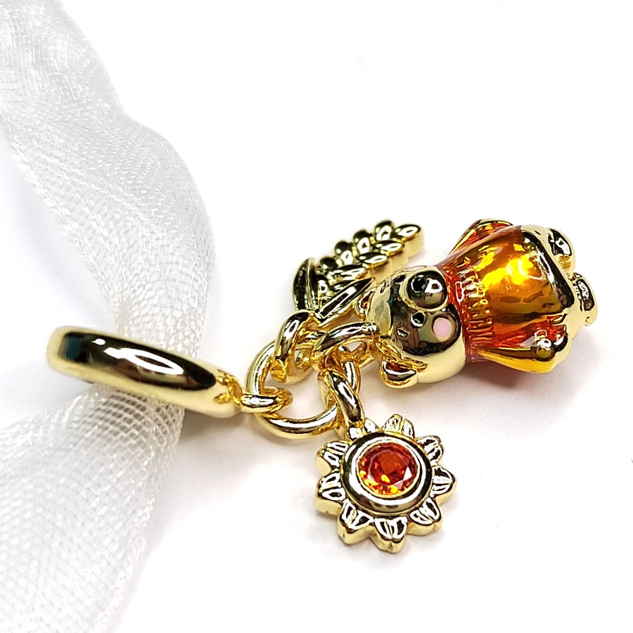 Подвеска из трёх предметов Мишка - Подсолнух - Колосок, 26 мм, покрытие Позолота