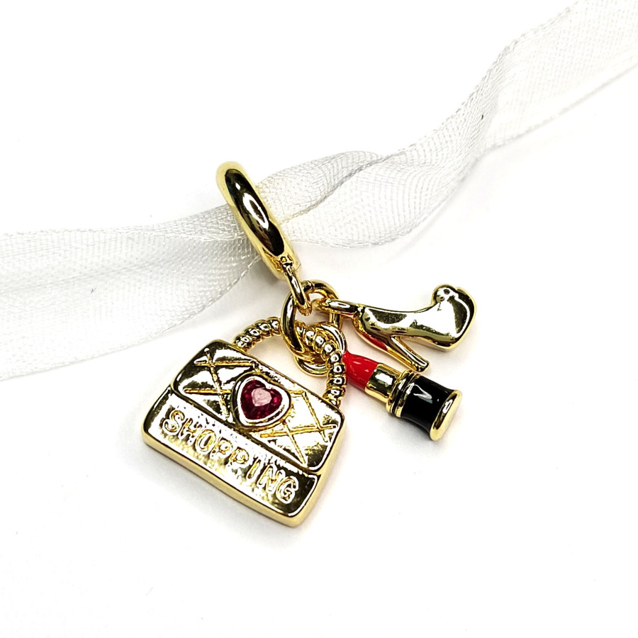 Подвеска из трёх предметов Сумочка - Помада - Туфелька, 26 мм, покрытие Позолота