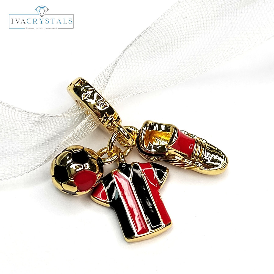 Подвеска из трёх предметов Футболка - Мяч - Кеды, 25 мм, покрытие Позолота