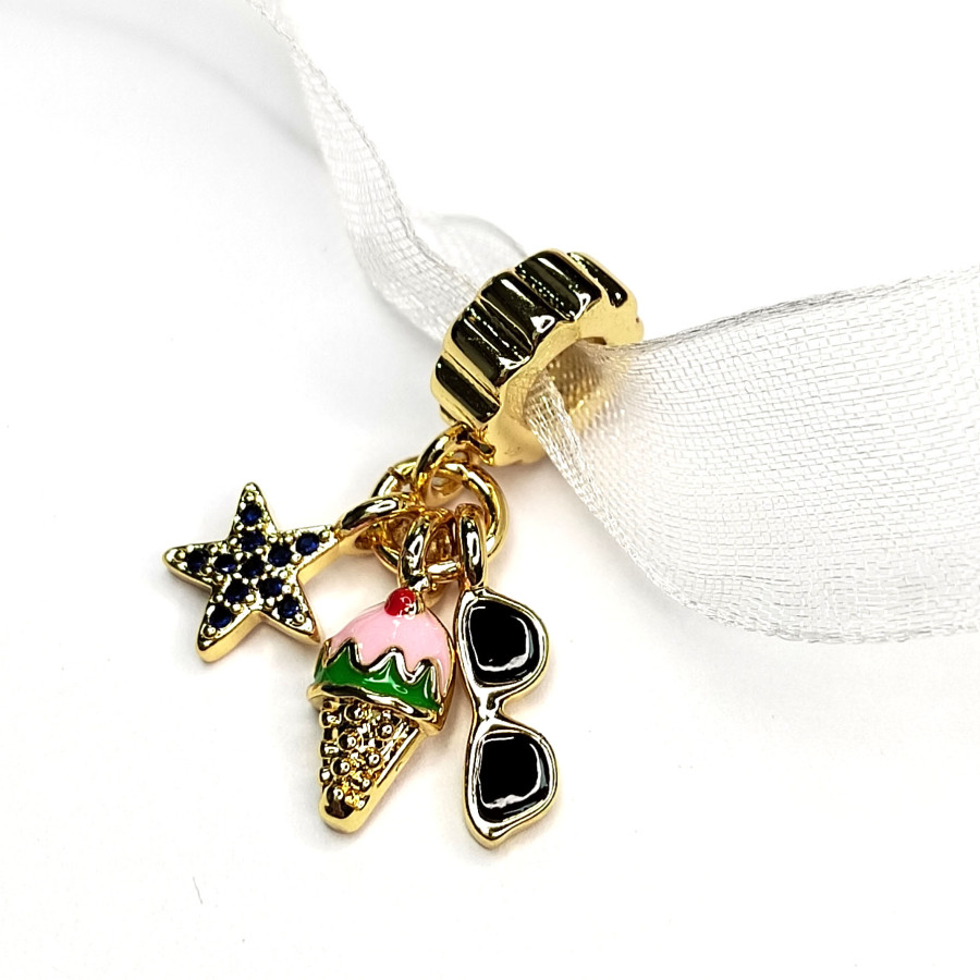 Подвеска из трёх предметов Мороженое - Звезда - Очки, 25 мм, покрытие Позолота