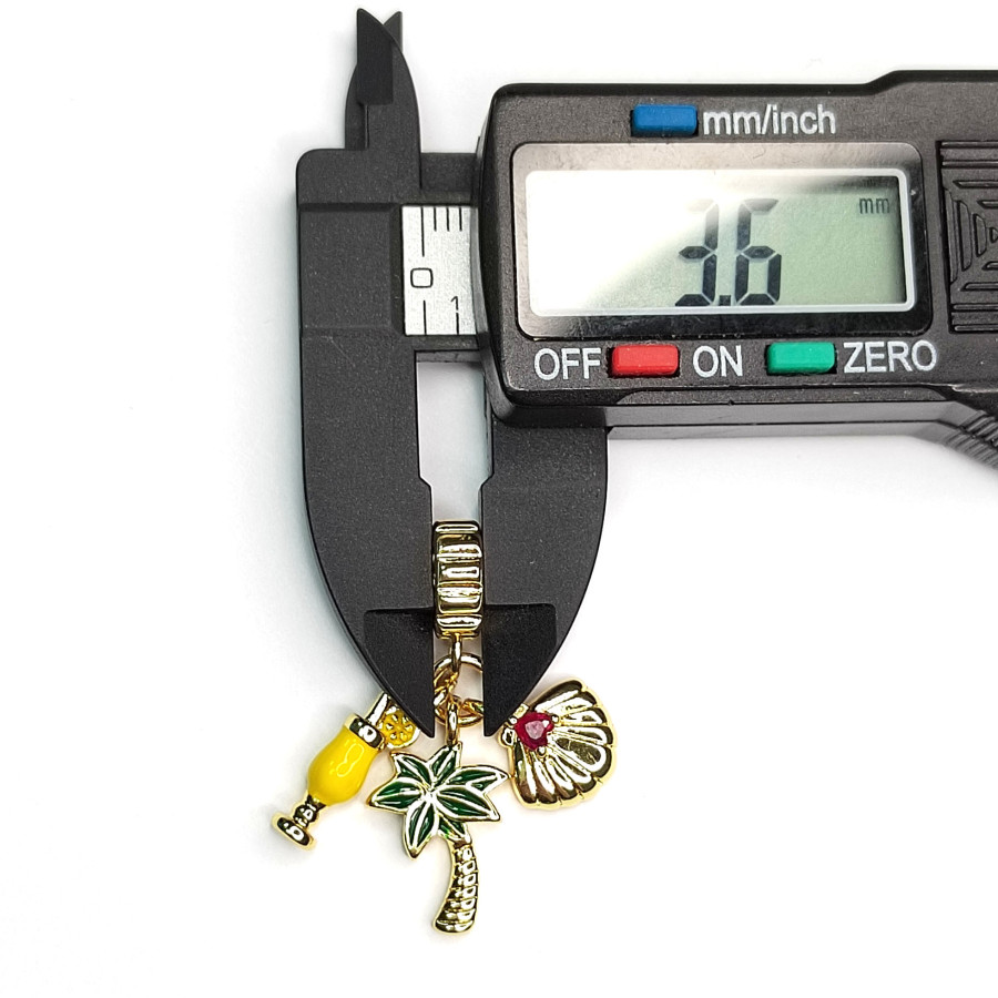 Подвеска из трёх предметов Пальма  Веер и Коктейль, 30 мм, покрытие Позолота