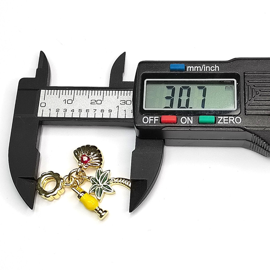 Подвеска из трёх предметов Пальма  Веер и Коктейль, 30 мм, покрытие Позолота