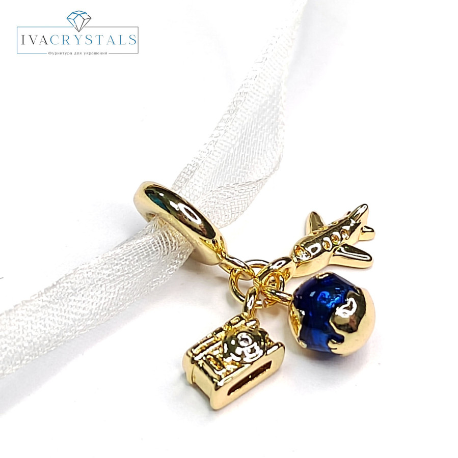 Подвеска из трёх предметов Фотоаппарат - Самолёт - Планета, 23 мм, покрытие Позолота