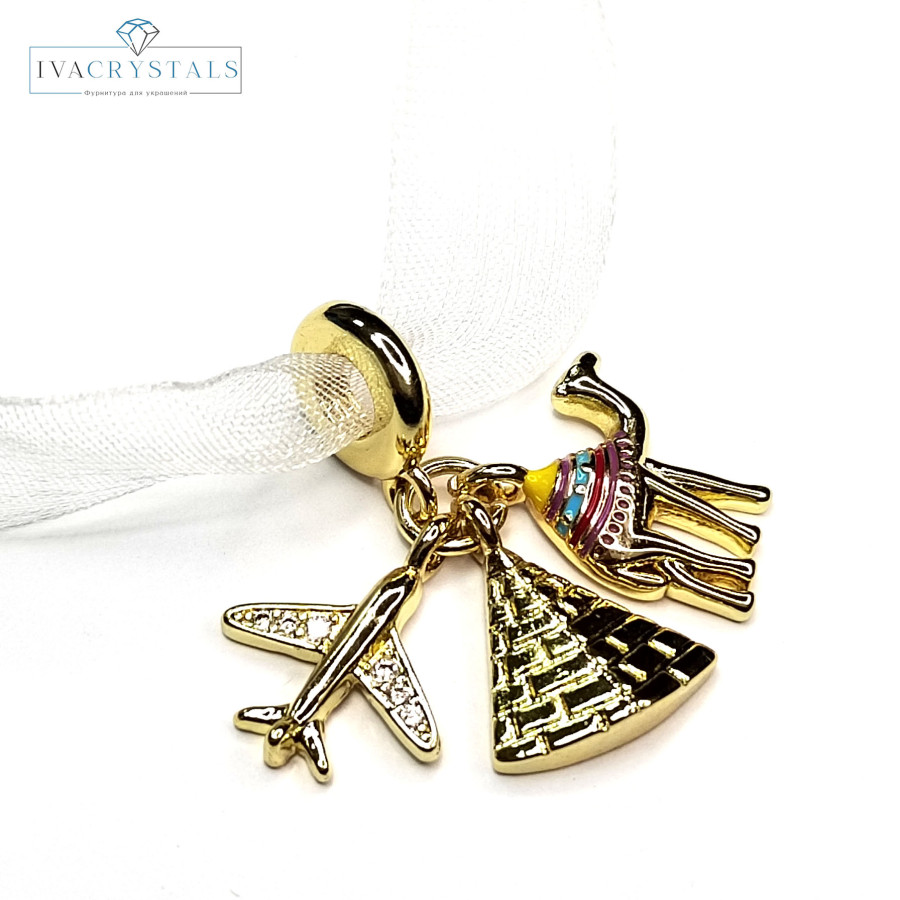 Подвеска из трёх предметов Пирамида - Самолёт - Верблюд, 30 мм, покрытие Позолота