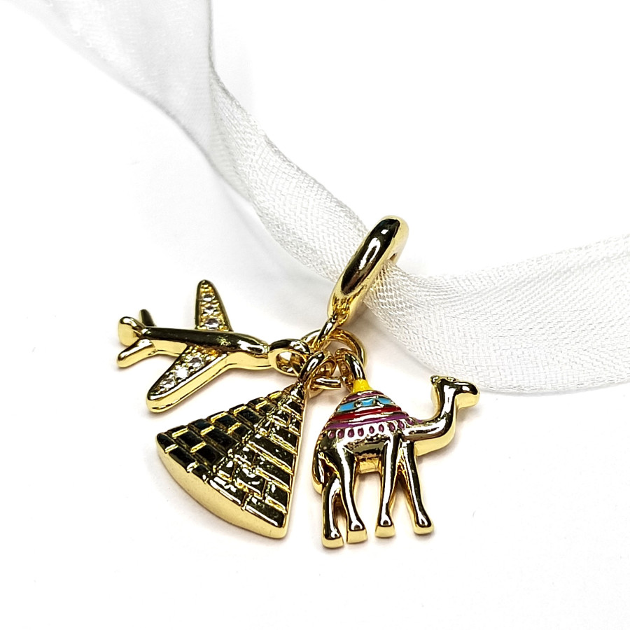 Подвеска из трёх предметов Пирамида - Самолёт - Верблюд, 30 мм, покрытие Позолота