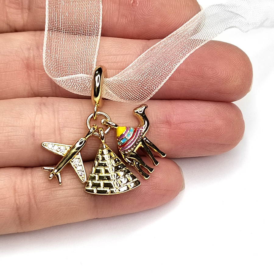 Подвеска из трёх предметов Пирамида - Самолёт - Верблюд, 30 мм, покрытие Позолота