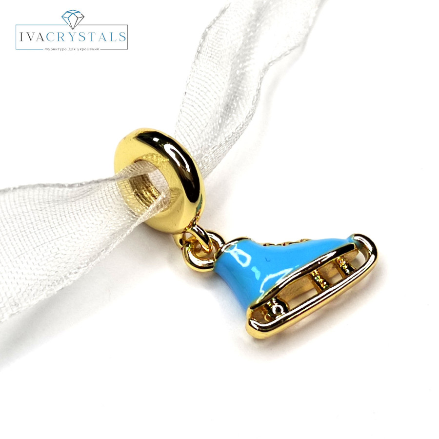 Подвеска Коньки голубые 26х14 мм, покрытие Позолота