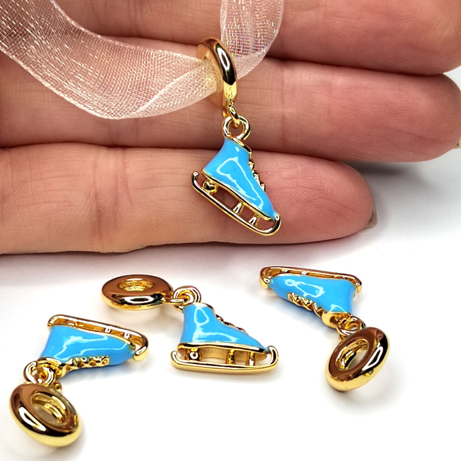 Подвеска Коньки голубые 26х14 мм, покрытие Позолота