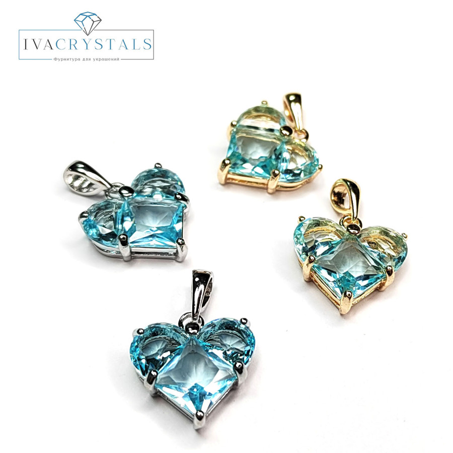 Подвеска Сердце 14 мм с голубым фианитом, штука