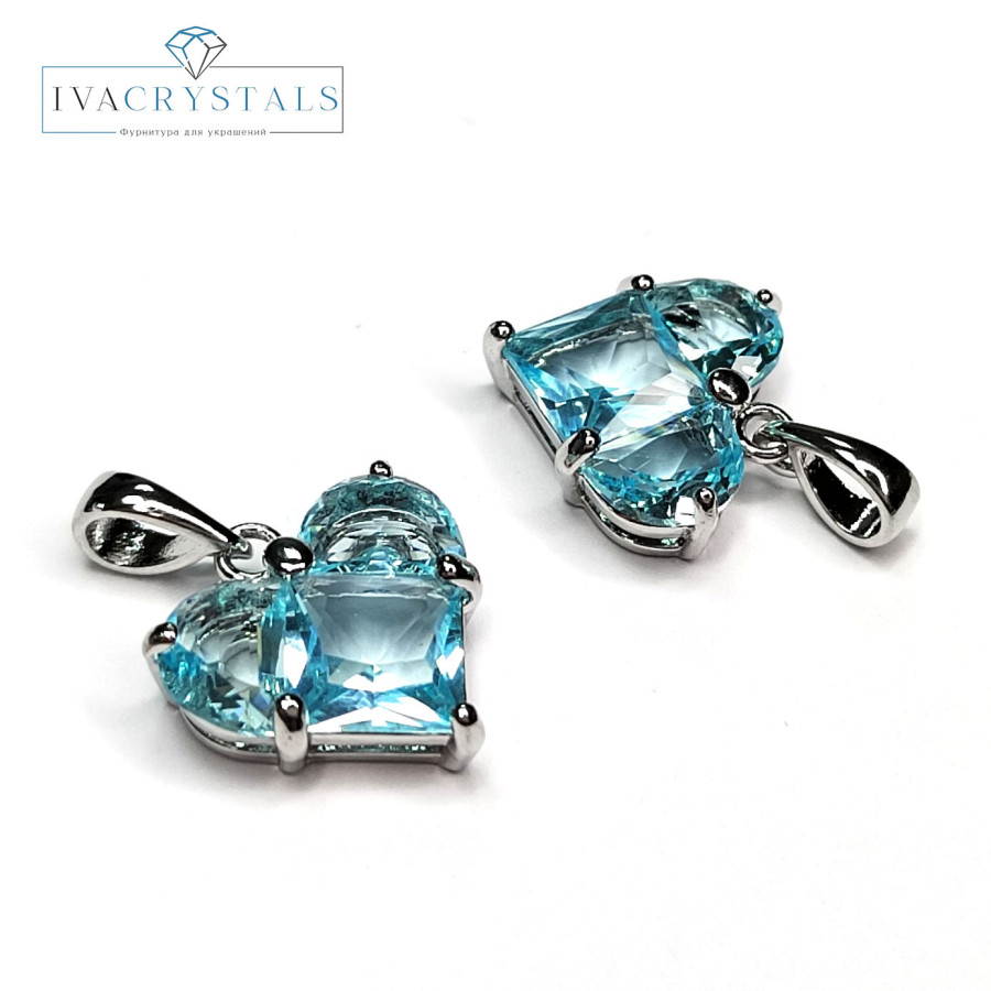 Подвеска Сердце 14 мм с голубым фианитом, штука покрытие Родий