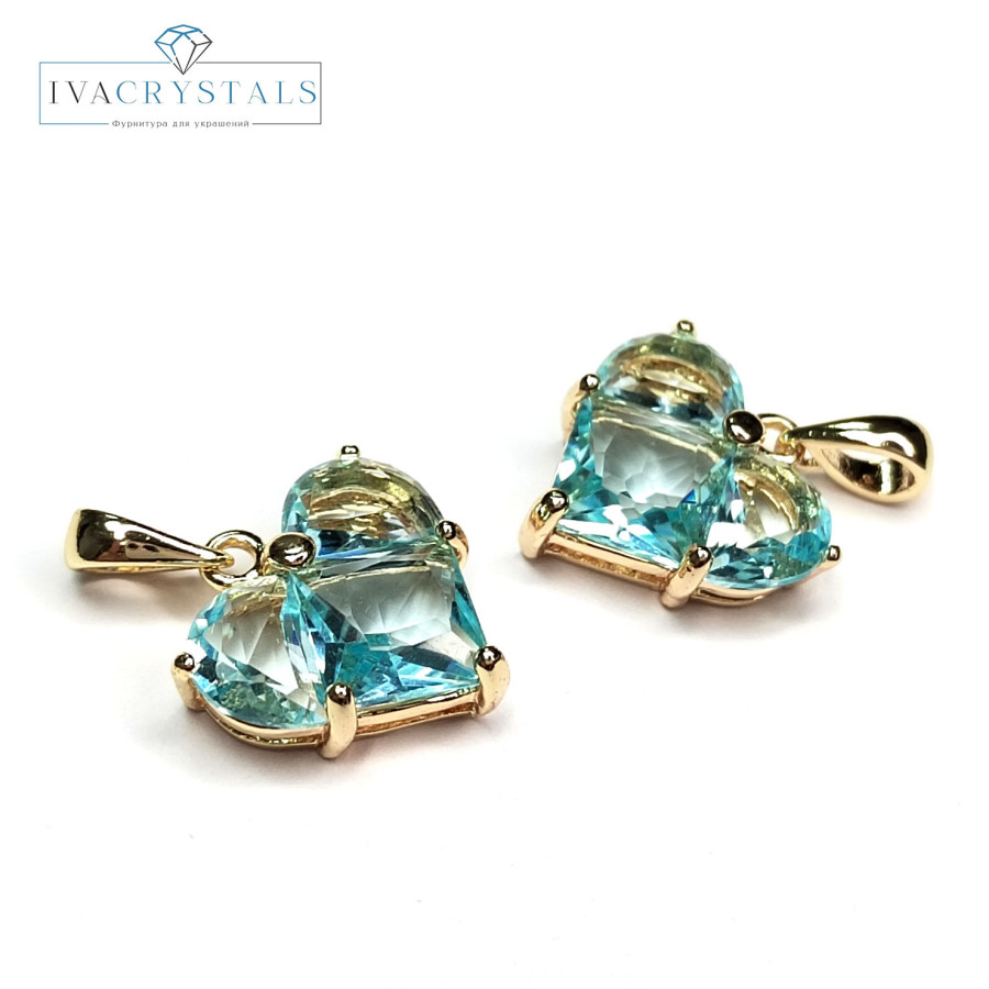 Подвеска Сердце 14 мм с голубым фианитом, штука покрытие Позолота