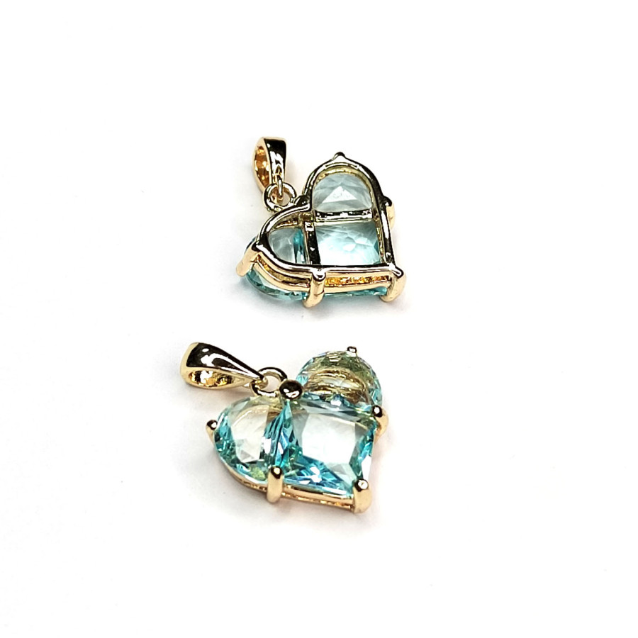 Подвеска Сердце 14 мм с голубым фианитом, штука