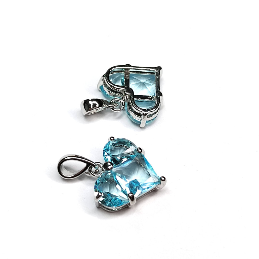 Подвеска Сердце 14 мм с голубым фианитом, штука