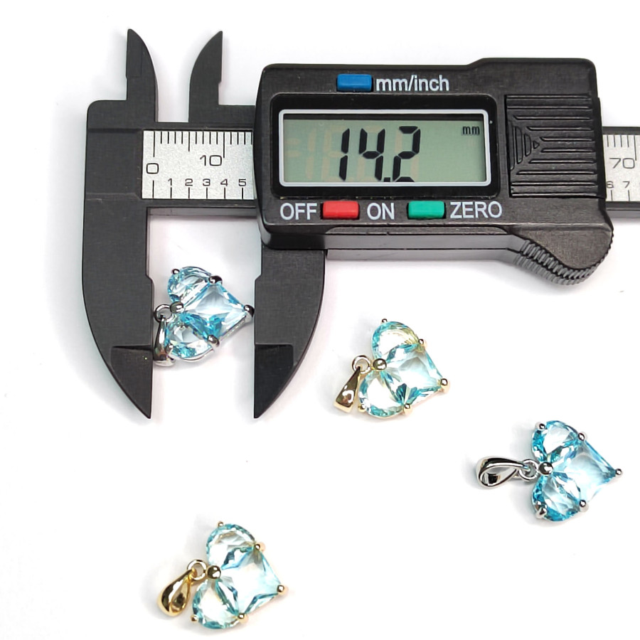 Подвеска Сердце 14 мм с голубым фианитом, штука