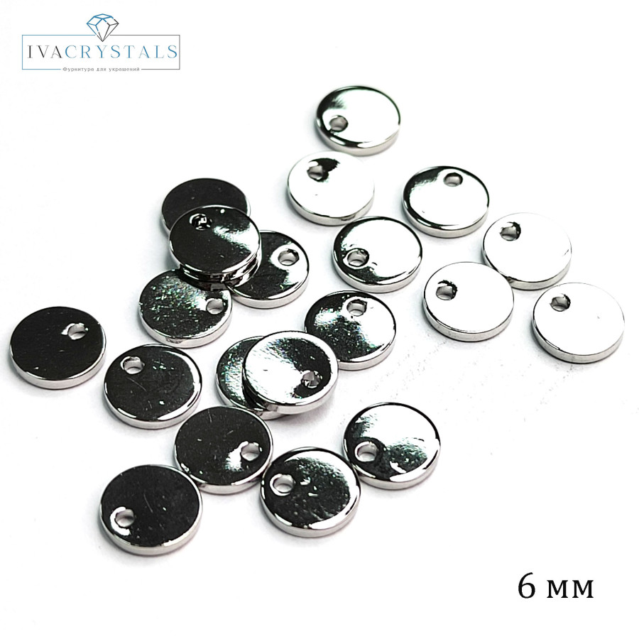 Подвеска Монетка 6х1 мм, штука покрытие Родий