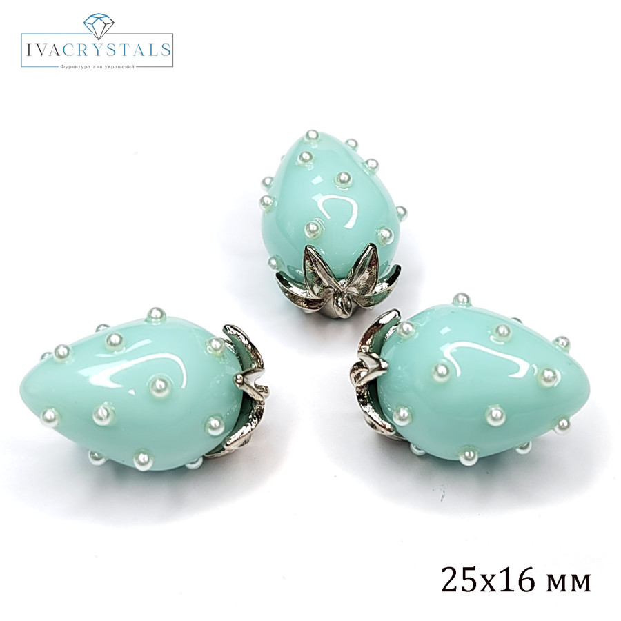 Подвеска Ягодка 25х16 мм Цвет Мятный, акрил, ШТУКА покрытие Родий